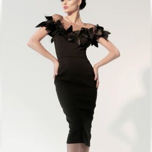 Nicole Bakti Pebble Crepe Illusion Neck dress